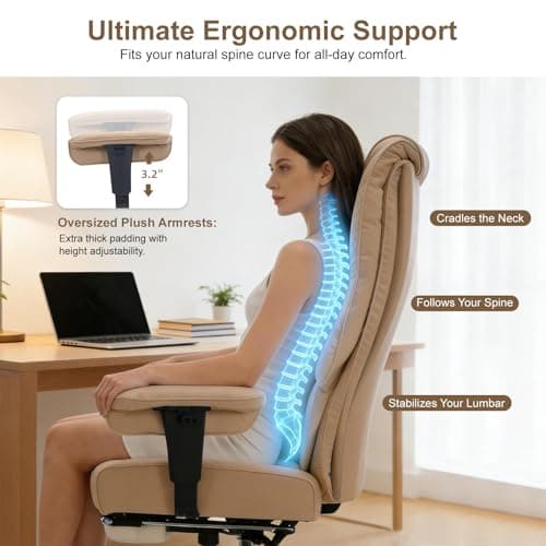 EXCEBET Big and Tall Office Chair 400lbs Wide Seat, Leather High Back Executive Office Chair with Foot Rest, Ergonomic Chairs Lumbar Support for Lower Back Pain Relief, All-Day Comfort (Brown) — view 4