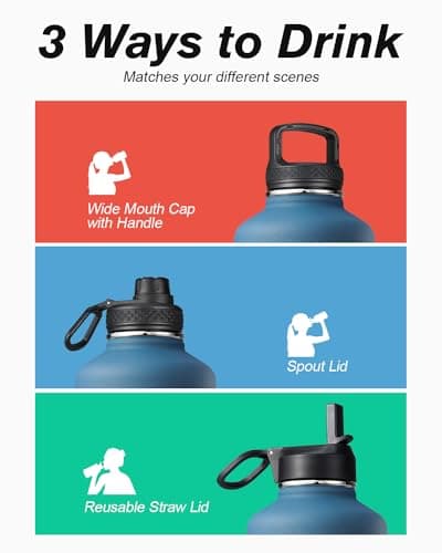 Coolflask Half Gallon Water Bottle Insulated with Straw & 3 Leakproof Lids — view 4