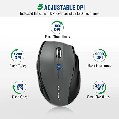 E-YOOSO Wireless Mouse for Laptop, Portable Optical Computer Mouse, 6 Buttons, Cordless 2.4GHz with USB Receiver, 5-Level 4800 DPI, 18 Months Battery Life for PC Chromebook Windows Mac — view 2