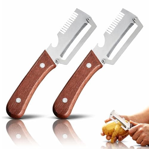 Multi-functional Vegetable Peeler, 2026 Ktchen Multi-function Stainless Steel Thickened Fruit Peeler Knife with Wooden Handle, 3-1,Suitable for Peeling Fruits and Shredding Scallions (2PCS)