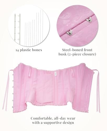 SZIVYSHI 14-Bone Overbust Corset Top - Pink - X-Small — view 5