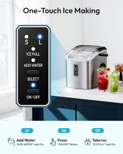 EUHOMY Ice Maker Countertop, 9 Cubes Ready in 6 Mins, 26lbs/24H, Self-Cleaning, Portable Ice Maker Machine with Carry Handle, Basket and Scoop, 2 Sizes of Bullet Ice for Home, Kitchen, Office — view 5