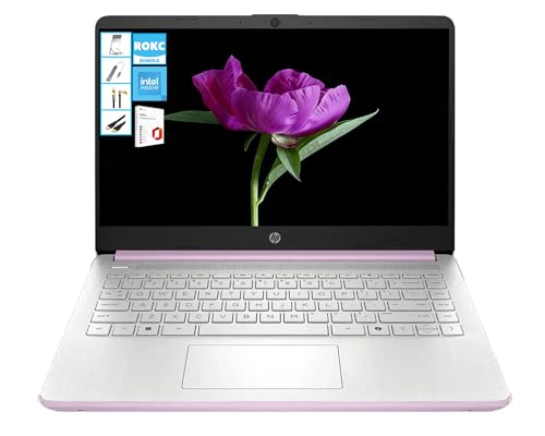 HP AI-Powered 14" HD Laptop with Microsoft Office and 1TB Cloud Storage Included for 1-Year| 8GB RAM|128GB SSD| Intel 4-Core CPU| Webcam|Ultra Light| Windows 11| RK Bundle|Purple