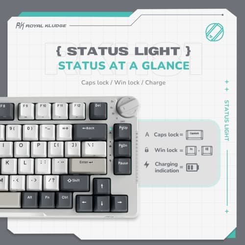 RK ROYAL KLUDGE H81 Hot Swappable Mechanical Keyboard, Triple Mode 2.4Ghz/BT5.1/USB-C Knob Control Wireless Gaming Keyboard Gasket Mounted with RGB Backlit SkyCyan Switch, 75% Layout 81 Keys — view 7