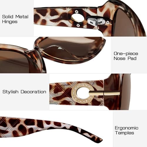 Joopin Big Leopard Sunglasses Large Tortoise Shades for Women Ladies Elegant Turtleshell Sun Glasses Polarized UV400 Trendy Brown Sunnies — view 4