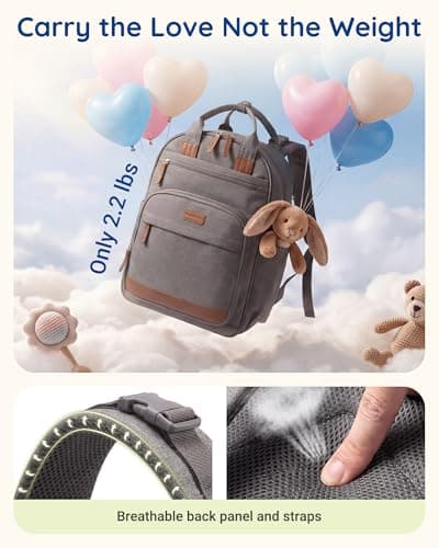 mommore Diaper Bag Backpack with Waterproof Changing Pad, Insulated Bottle Holders & Pacifier Case, Baby Diaper Bag with 2 Organizer Pouches, Stroller Straps, Light Gray — view 3