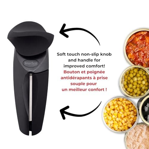 Starfrit MightiCan Can Opener, Safe Smooth-Cut Design, Holds Lid and Leaves No Sharp Edges, Comfort Grip Handle, Heavy-Duty Non-Slip Knob, 3-Year Warranty, Black — view 6