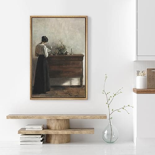 SIGNWIN Framed Canvas Print Wall Art Still Life Woman Reading Letter Portrait Nature Wilderness Modern Art Decorative Contemporary for Living Room, Bedroom, Office - 16"x24" NATURAL — view 3