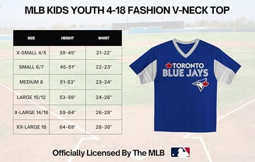MLB Kids Youth Boys 4-18 Officially Licensed Team Color Primary Logo Baseball Fashion Top V-Neck Jersey, Toronto Blue Jays - Blue, 6-7 — view 4