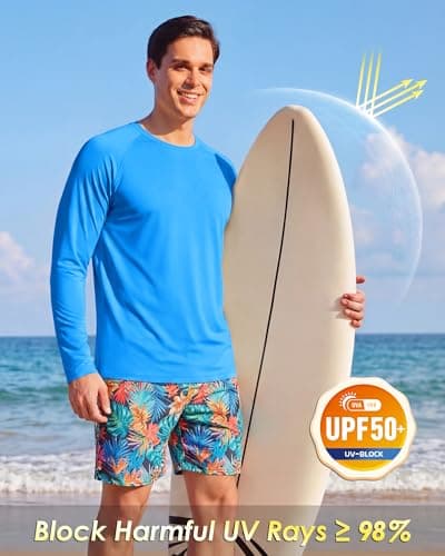 Boladeci Mens Fishing Shirts Long Sleeve Swim Tops UPF 50+ UV Protection SPF Sun Shirts Sunscreen Clothing Summer Rash Guard T-Shirts Azure Blue XS — view 2
