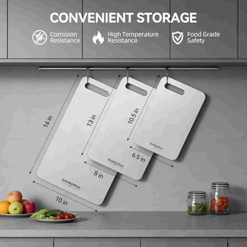 100% Pure Titanium Cutting Board Set of 3, Reversible Dual Side Hygienic Kitchen Cutting Board, Odor Resistant Stain Proof Metal Board with Handle Cutout, Dishwasher Friendly — view 3