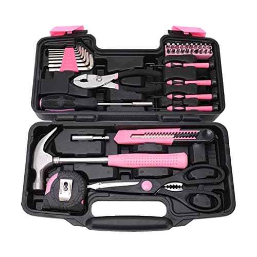 39 Pcs Household Tool Kit Pink Portable Hand Toolbox Hammer Screwdriver Wrench Repair Maintenance Tool Set for Girl — view 4