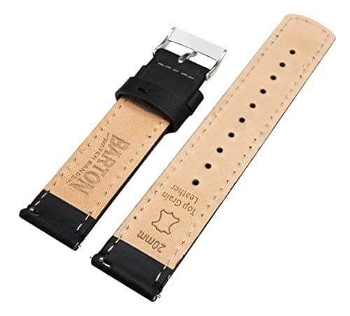 BARTON Quick Release - Top Grain Leather Watch Band Strap - Choice of Width - 16mm, 18mm, 19mm, 20mm, 21mm 22mm, 23mm or 24mm - Black/Black 20mm — view 3