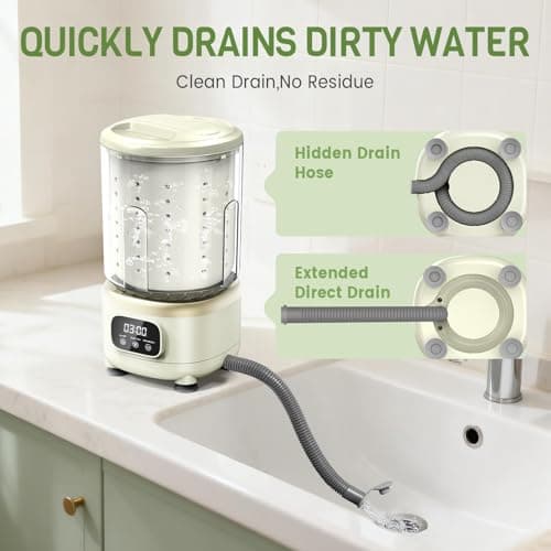 Mini Washing Machine,3 Modes (Wash, Rinse & Spin), Portable Washer with Drain Hose &Spin Basket,Cordless, Gentle Cleaning for Underwear, Socks, Baby Items, for Travel, Camping, Dorm & Trips (2L) — view 4