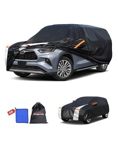 Multi-Layer Car Cover Custom Fit for Toyota Highlander(2001-2026), 100% Waterproof All Weather for Automobiles, Gift with Towel, Heavy Duty Car Covers for Rain Sun UV Protection with Door Zipper