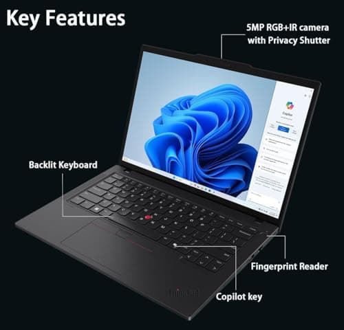 Lenovo ThinkPad T14 G6 AI Business Laptop 14" FHD+ Display, Intel Ultra 5 225U, 16GB DDR5 RAM, 512GB SSD, 5MP FHD Webcam, Fingerprint, Backlit KB, Wi-Fi 6E, 2 Thunderbolt 4 - Black — view 4