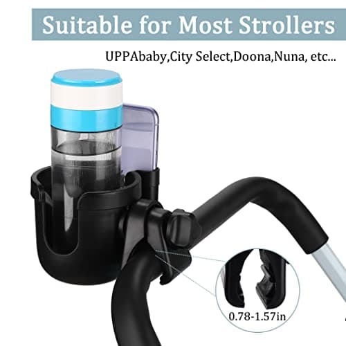 Suranew Universal Stroller Cup Holder, Adjustable Drink Holder with Phone Holder for Baby Stroller, Wheelchair, Walker, Bike, Scooter, Gifts for Family Member. — view 2