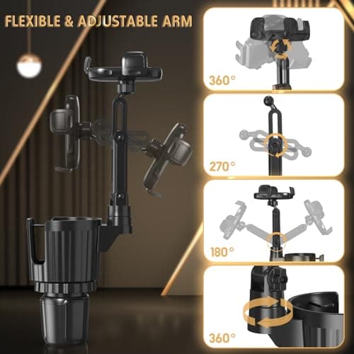 bokilino Phone Holders for Your Car, 2 in 1 Universal Cup Holder Expander Adjustable Base with Phone Mount, Long Arm with 360°Rotation Cup Holder Phones Mount for Car Compatible with All Smartphones — view 4