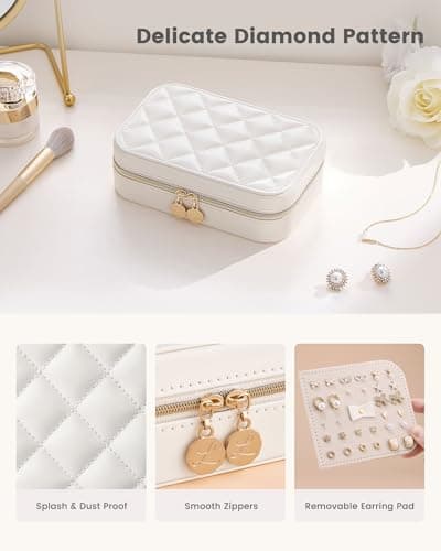 Lolalet Travel Jewelry Case for Women Girls, Travel Jewelry Organizer with Clear Storage Bag Small Portable Jewelry Box for Necklace Bracelet Earring Ring Valentines Bridesmaid Gifts -Medium/Beige — view 2