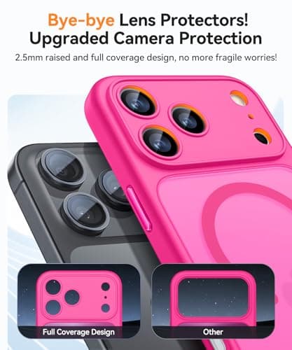 CANSHN Magnetic Compatible with iPhone 17 Pro Max Case, Upgraded [Full Camera Protection] [Compatible with Magsafe] [Translucent Matte] Shockproof Protective Phone Cover 6.9 Inch - Hot Pink — view 3