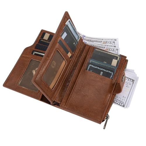 Wrangler Wallet for Women Bifold Card Holder with Zipper Pocket Ladies Clutch Purse with ID Window Brown WG119-W002BR — view 2