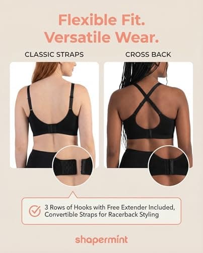 SHAPERMINT Wireless Bras for Women - Seamless Bralette with Full Support & Adjustable Straps, Plus Size Comfort Bra, No Underwire Wirefree Womens Bra for Full Coverage Black — view 7