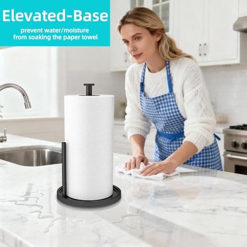 Paper Towel Holder Countertop, Standing Paper Roll Holder with Anti Slip Weighted Base, Stainless Steel Freestanding Paper Towel Holder for Kitchen, Black — view 2