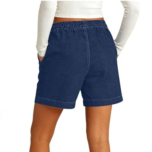 Womens Summer Shorts Pull On Elastic Waist Jean Shorts Lightweight Casual Baggy Jorts Drawstring Comfy Crop Pants — view 5