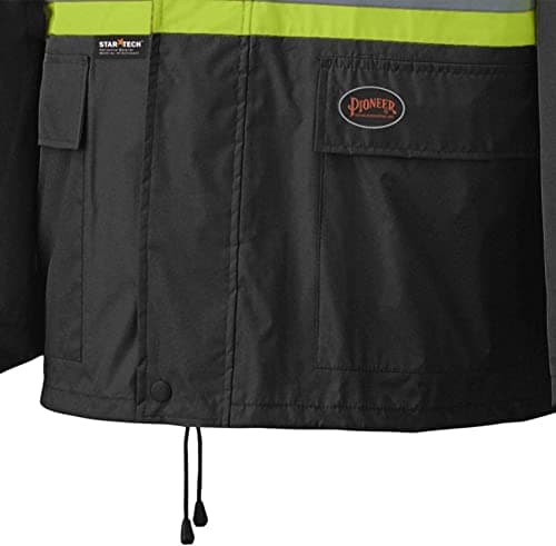 Pioneer Hi Vis Waterproof Lightweight Rainsuit - Work Safety Hooded Jacket and Bib Pants - Adjustable Pant Length - Black — view 9