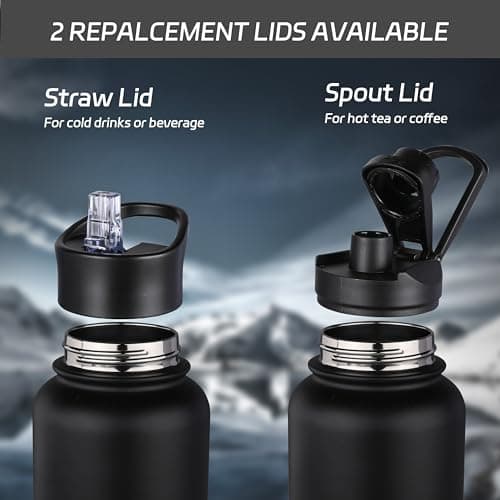 HASLE OUTFITTERS 32 oz Insulated Water Bottle Stainless Steel Double Walled Vacuum Sports Water Bottle with 2 Lids (Straw and Spout Lid) for Gym Camping Hiking(Black,1) — view 3