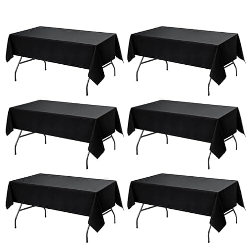 Dailyset 6-Pack Black Tablecloths for Rectangle Tables, 60 x 102 Inches, Stain-Resistant Polyester Fabric for 6 Foot Tables - Washable Table Covers for Weddings, Banquets, Birthday, Parties, Events