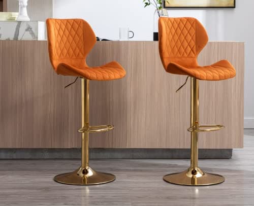 EALSON Velvet Bar Stools Set of 2 Counter Height Barstools with Back Swivel Bar Chairs with Gold Base Modern Adjustable Kitchen Island Stools for Home Bar/Dining Room, Orange — view 2