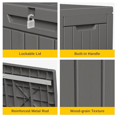 EAST OAK Outdoor Storage Box, 60 Gallon Deck Box Indoor and Outdoor Use, Waterproof Resin Storage Bin for Patio Cushions, Gardening Tools, Lockable, UV Resistant, Grey — view 5