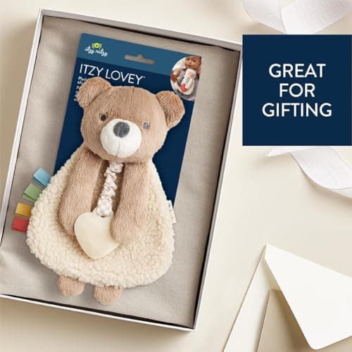 Itzy Ritzy - Itzy Lovey Including Teether - Baby Lovey with Teether, Textured Ribbons & Dangle Arms - Features Crinkle Sound, Sherpa Fabric and Minky Plush (Bear) — view 6
