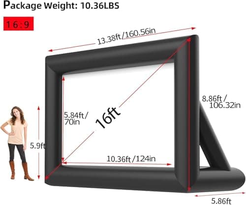 Inflatable Projector Screen, 16FT Blow Up Movie Screen Outdoor Projector, Easy Set Up One-piece Design Front & Rear Projection with Air Blower for Outside Backyard Family Movie Night Pool Party — view 2