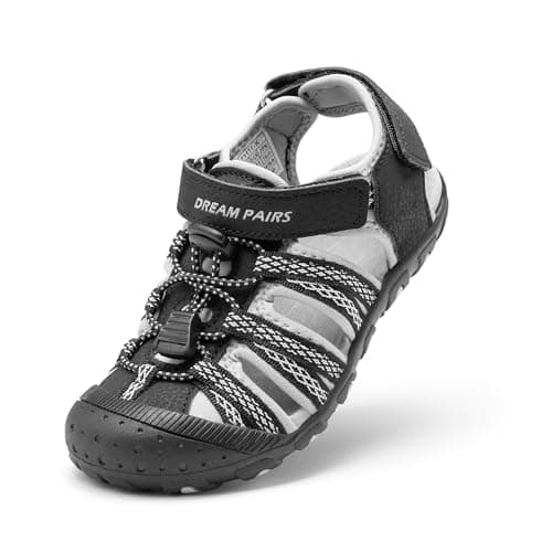 DREAM PAIRS Kids Sandals Toddler Girls & Boys Summer Outdoor Athletic Sport Sandals for Toddler/Little Kids/Big Kids,Size 1 Little Kid,Black/Grey,171111-K