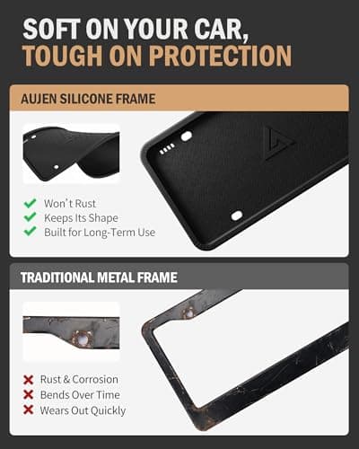 Aujen Silicone License Plate Frames Black, 1 Pack Car License Plate Frame, Universal US Car Black License Plate Holders Brackets Rust-Proof, Rattle-Proof, Weather-Proof Car Accessories(Black) — view 5