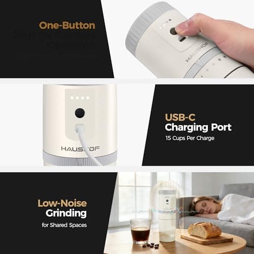 HAUSHOF Portable Coffee Grinder, Camping Coffee Makers, Portable Burr Coffee Grinder and Brewing Kit, Rechargeable, Personal Cordless Coffee Maker for Car, Camping, for Home Use — view 6