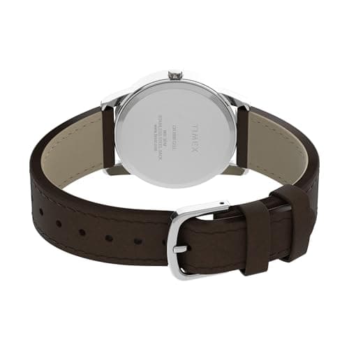 Timex Men's Easy Reader 35mm Day-Date Watch – Silver-Tone Case White Dial with Dark Brown Leather Strap — view 4