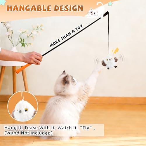 Flappy Bird Cat Toys - Chirping White Chickadee with Catnip Pouch, Rechargeable Cat Kicker, Jouet Pour Chat Interactif (Non-Flying) — view 3
