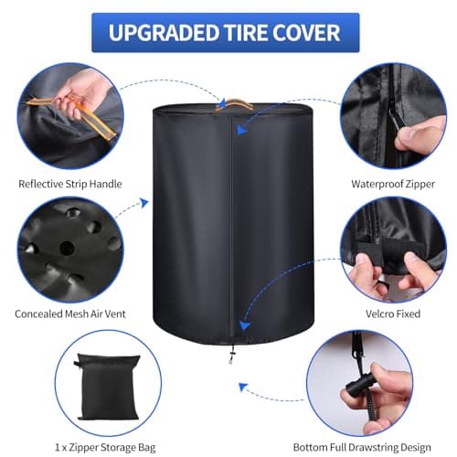 Tire Covers for Storage，Durable 420D Tire Storage Covers Waterproof Outdoor and Indoor,Universal Tire Covers Winter Storage with Waterproof Zipper,Air Vent (Holding 4 Tires Within 30 Inch Diameter) — view 4