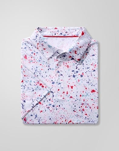 Obla Mens Golf Polo Shirts Short Sleeve Dry Fit Performance Moisture Wicking Casual Print Collared Golf Shirts for Men(White Colored Dots_L) — view 3