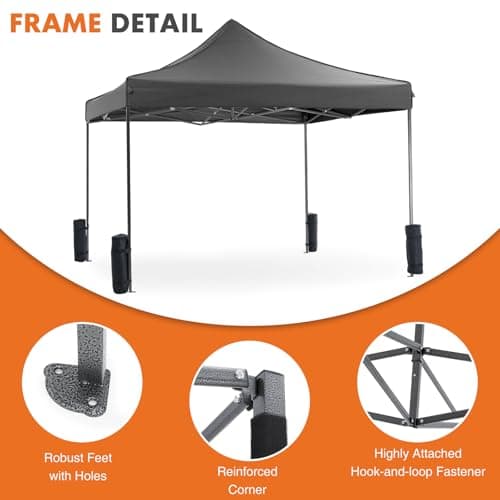 OLIXIS 10x10 FT Pop Up Canopy Tent, Waterproof UV Protection Instant Outdoor Shade, Heavy Duty Portable Canopy with Sand Bags for Beach, Backyard, Parties, Events & Camping, Charcoal