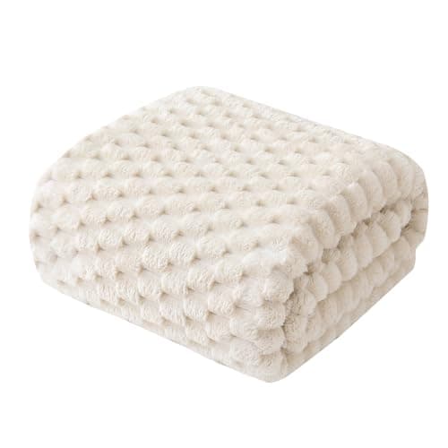 Linecooo Cream Fleece Throw Blanket 50”×60” for Couch Sofa Bed — view 5