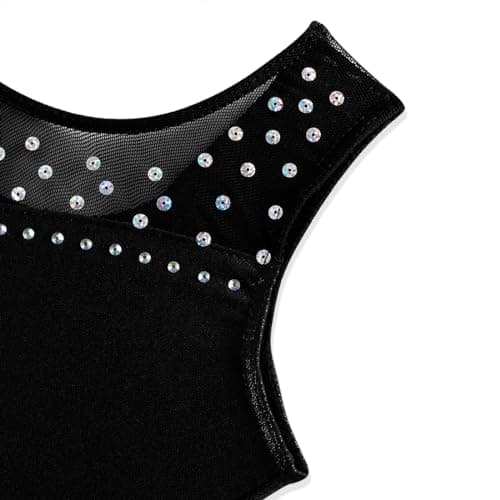 Kidsparadisy Girls Leotards for Gymnastics Outfits Sparkle Kids Sleeveless One-Piece Colorful Dancewear Bodysuit 38-Black 5-6Y — view 3