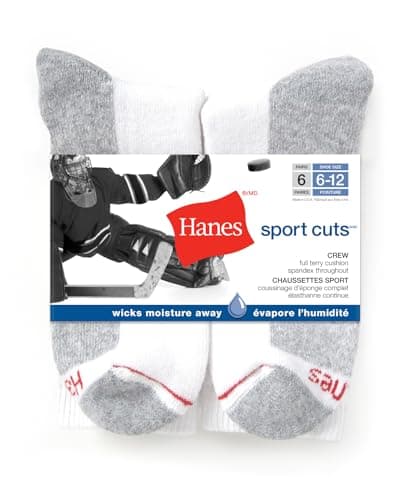 Hanes Mens 6pk Sport Cuts Crew Athletic Socks, White, 6 12 US