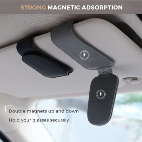 Ompellus Magnetic Leather Sunglass Holder, Eyeglass Hanger Clip for Car Sun Visor, Suitable for Different Size Eyeglasses (Beige) — view 3