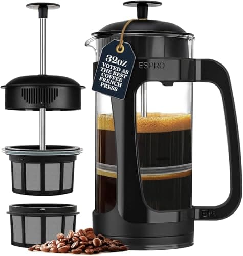 ESPRO P3 French Press Coffee Maker, 32oz, Black, Double Micro Filter Press