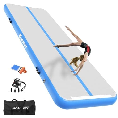 AKSPORT Gymnastics Air Mat Tumble Track Tumbling Mat Inflatable Floor Mats with Electric Air Pump for Home Use/Tumble/Gym/Training/Cheerleading/Parkour/Beach/Park/Water((Light Blue, 9.84ft)
