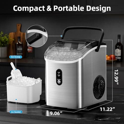 Antarctic Star Nugget Ice Maker Countertop with Soft Chewable Ice, Portable Sonic Ice Maker with Basket and Scoop, Removable Top Cover, Auto-Cleaning for Home/Party/RV/Camping (Stainless Steel Silver) — view 3